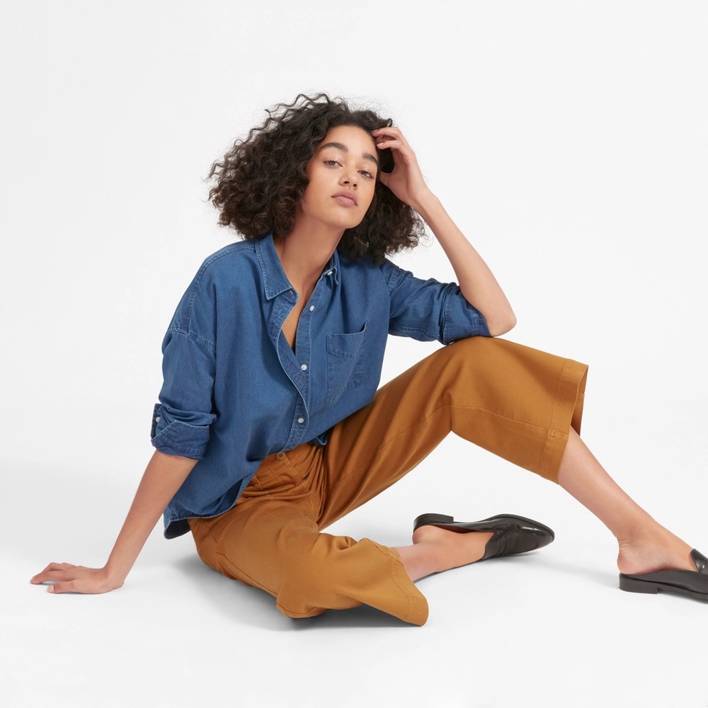 Everlane The Square Jean Denim Button Down Shirt in Dark Indigo Wash Size XS